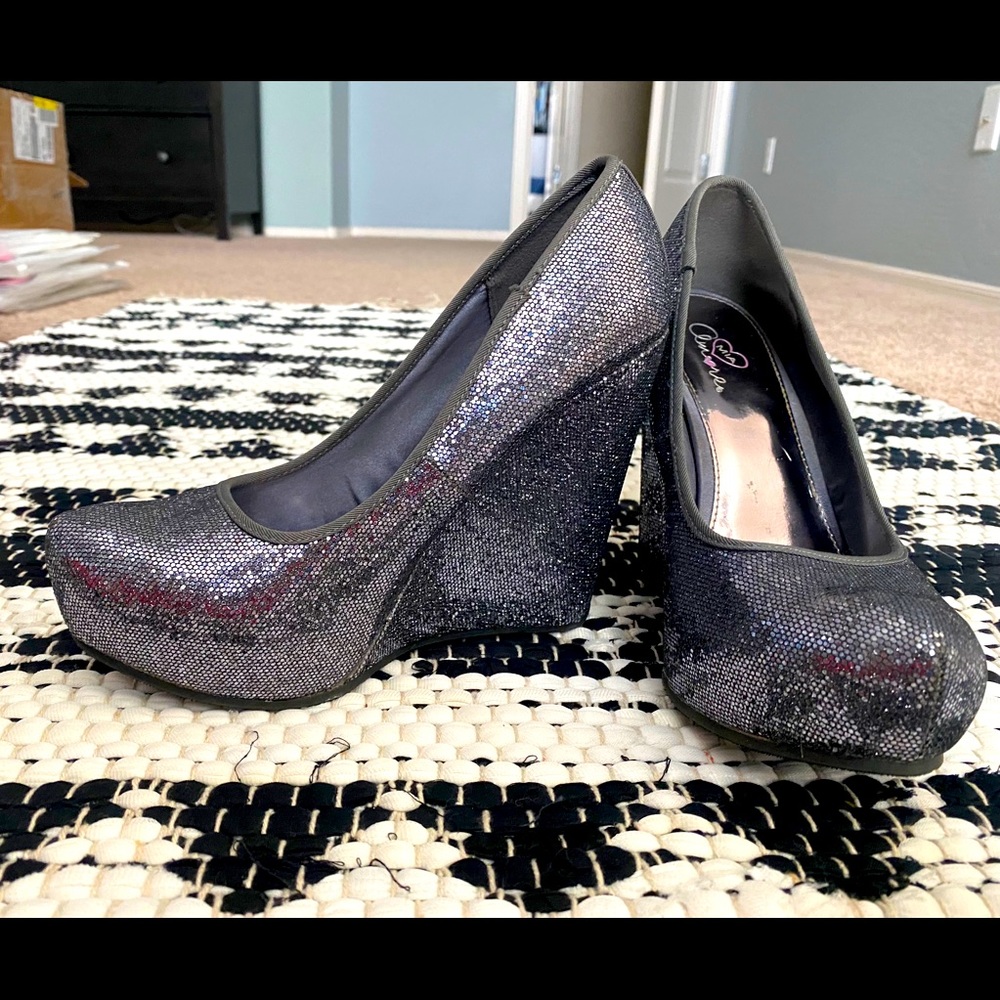 Silver glitter wedges